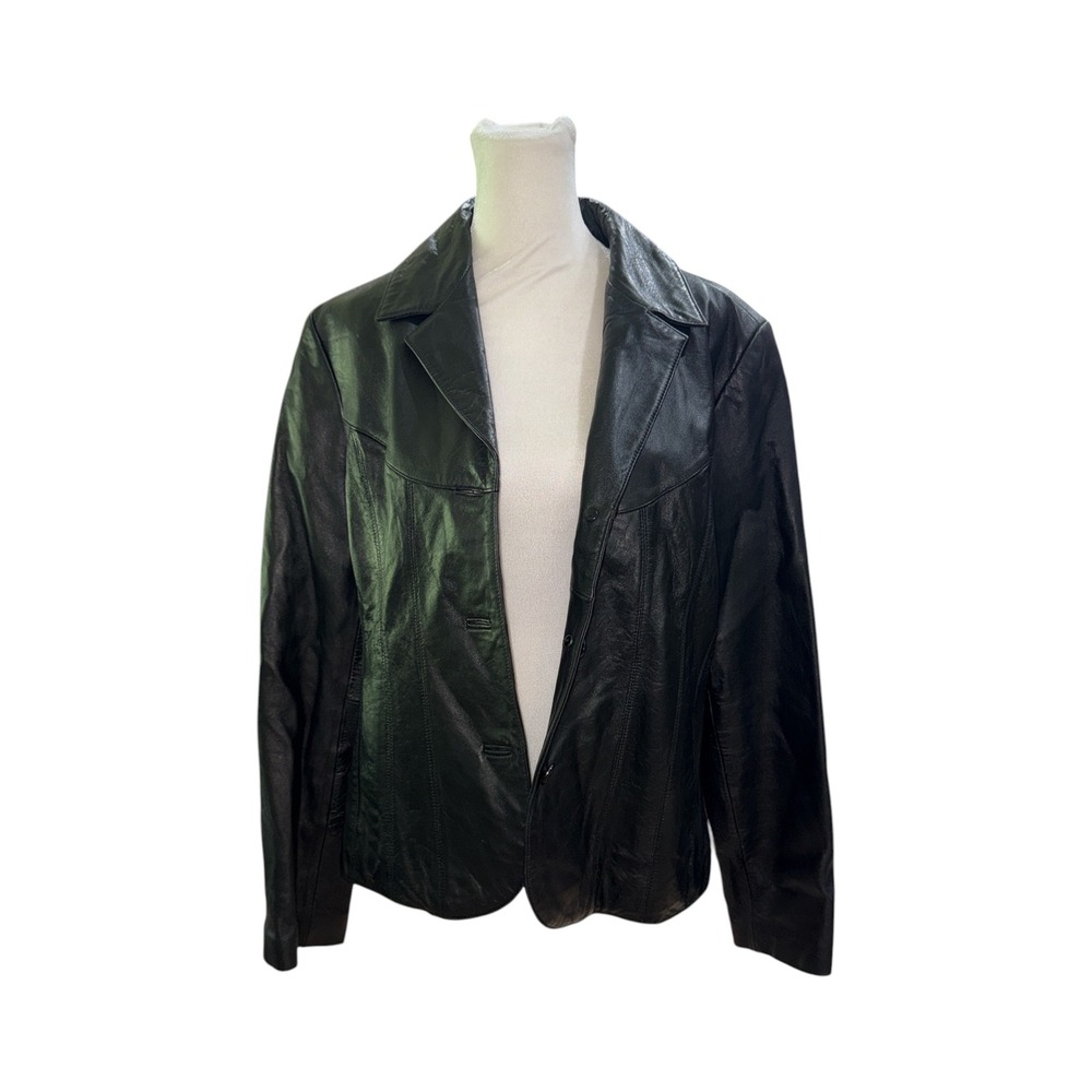Wilsons Leather Maxima Black Genuine Leather Blazer Jacket Womens Large 3285
